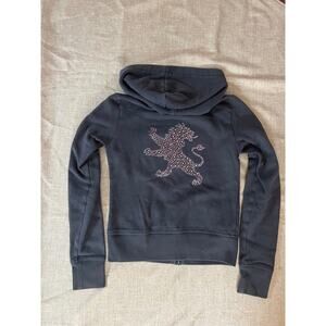 Express Y2K Full Zip Hoodie with Pink Rhinestone Embellishment on Back